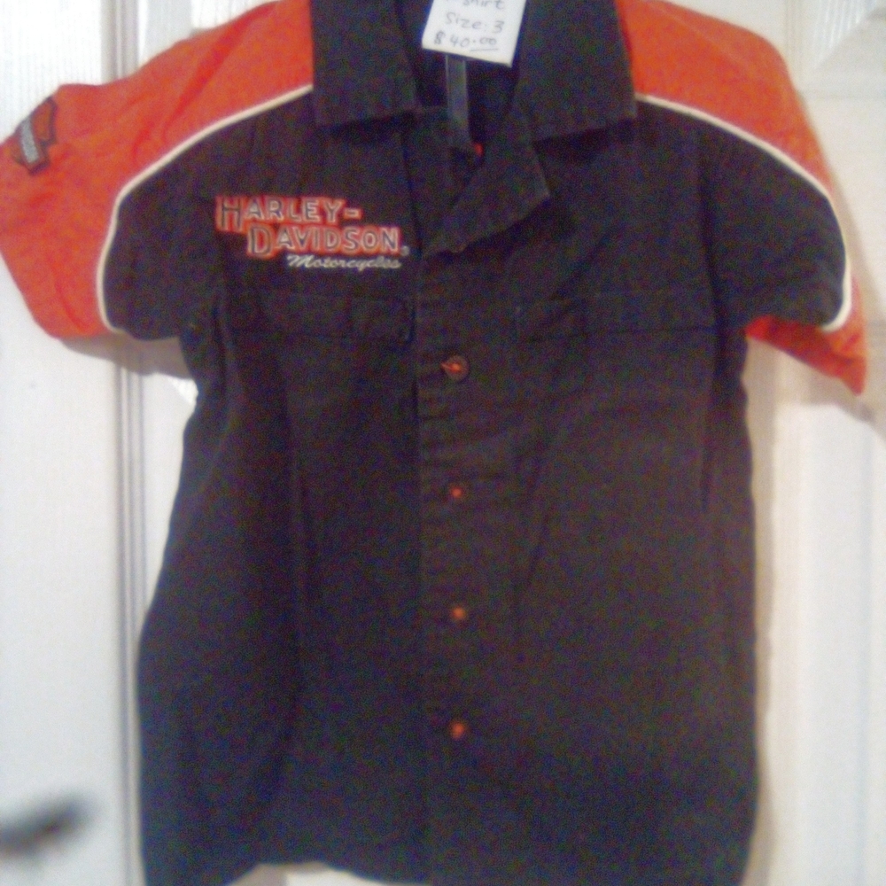 Harley-Davidson Kids Short-Sleeve Button Shirt in Black and Orange